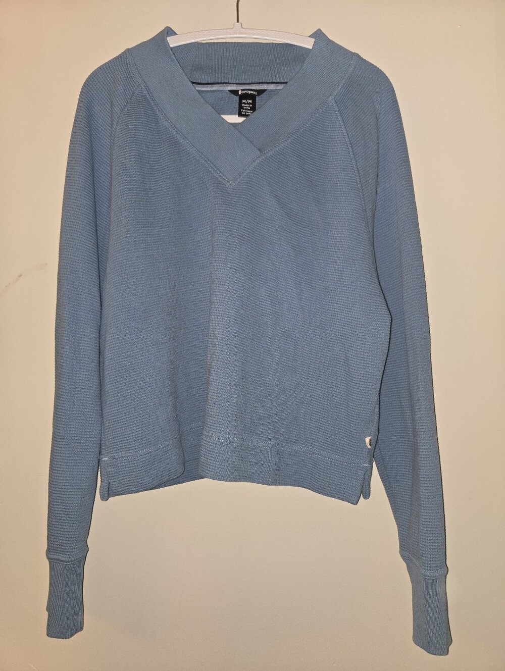 Cotopaxi Light Blue Waffle Knit V-Neck Pullover (Medium) Organic Cotton Boxy